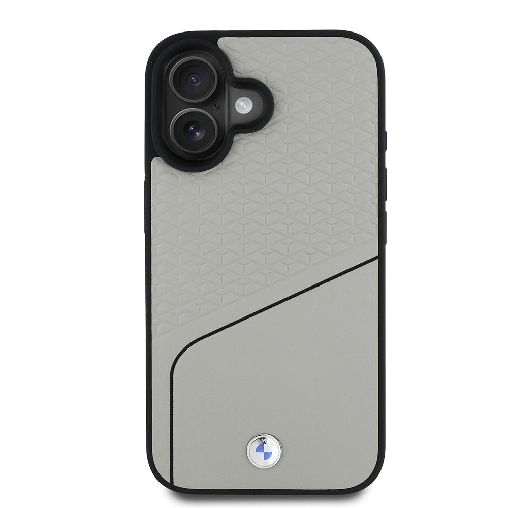 iPhone 16 Kılıf BMW Orijinal Lisanslı M-safe Şarj Özellikli Metal Logolu Dokulu ve Çizgili Deri Kılıf