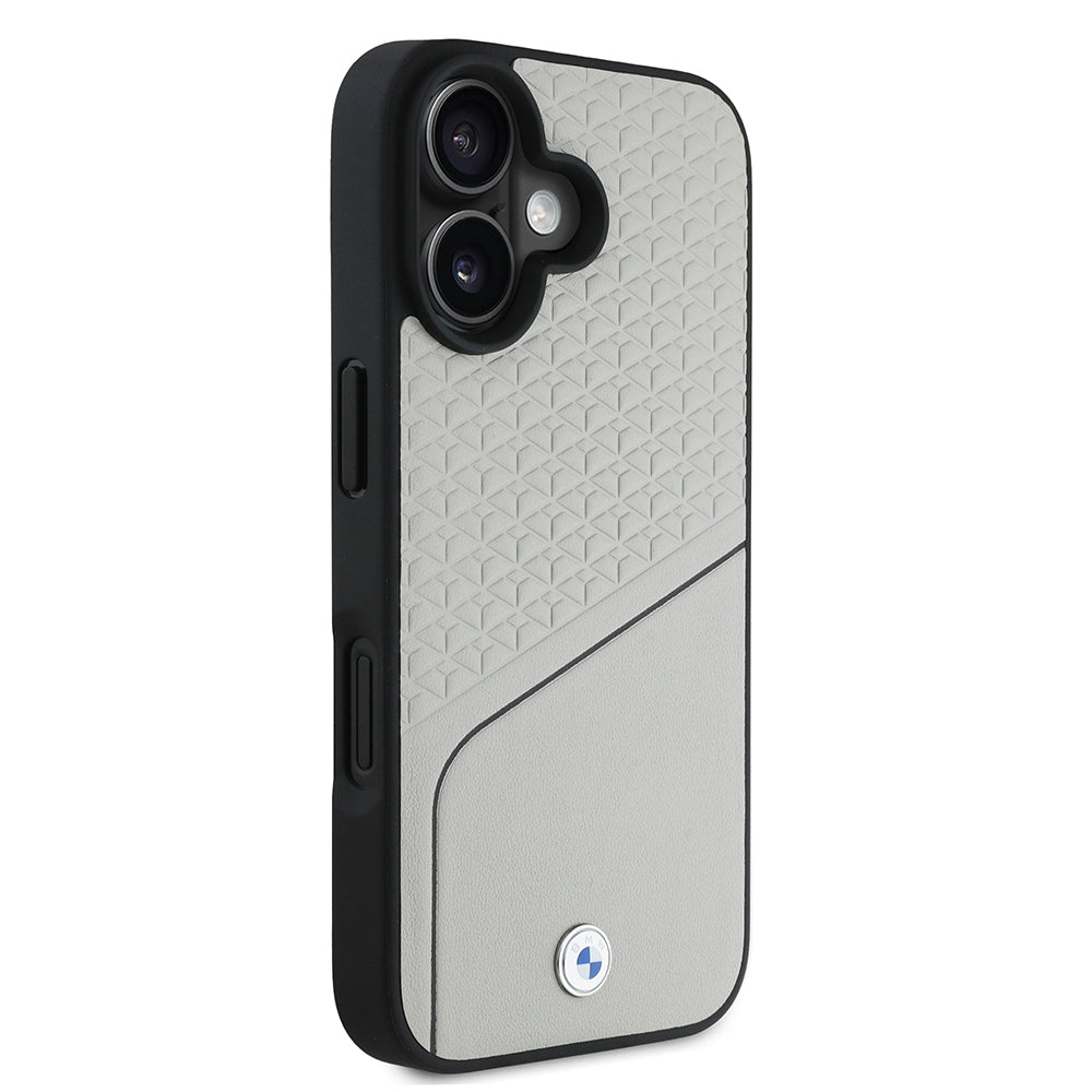 iPhone 16 Kılıf BMW Orijinal Lisanslı M-safe Şarj Özellikli Metal Logolu Dokulu ve Çizgili Deri Kılıf
