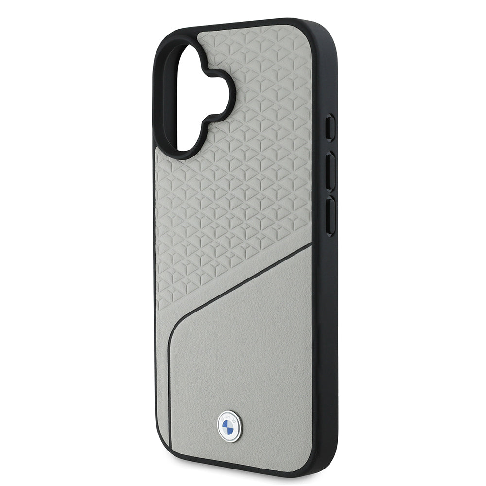 iPhone 16 Kılıf BMW Orijinal Lisanslı M-safe Şarj Özellikli Metal Logolu Dokulu ve Çizgili Deri Kılıf