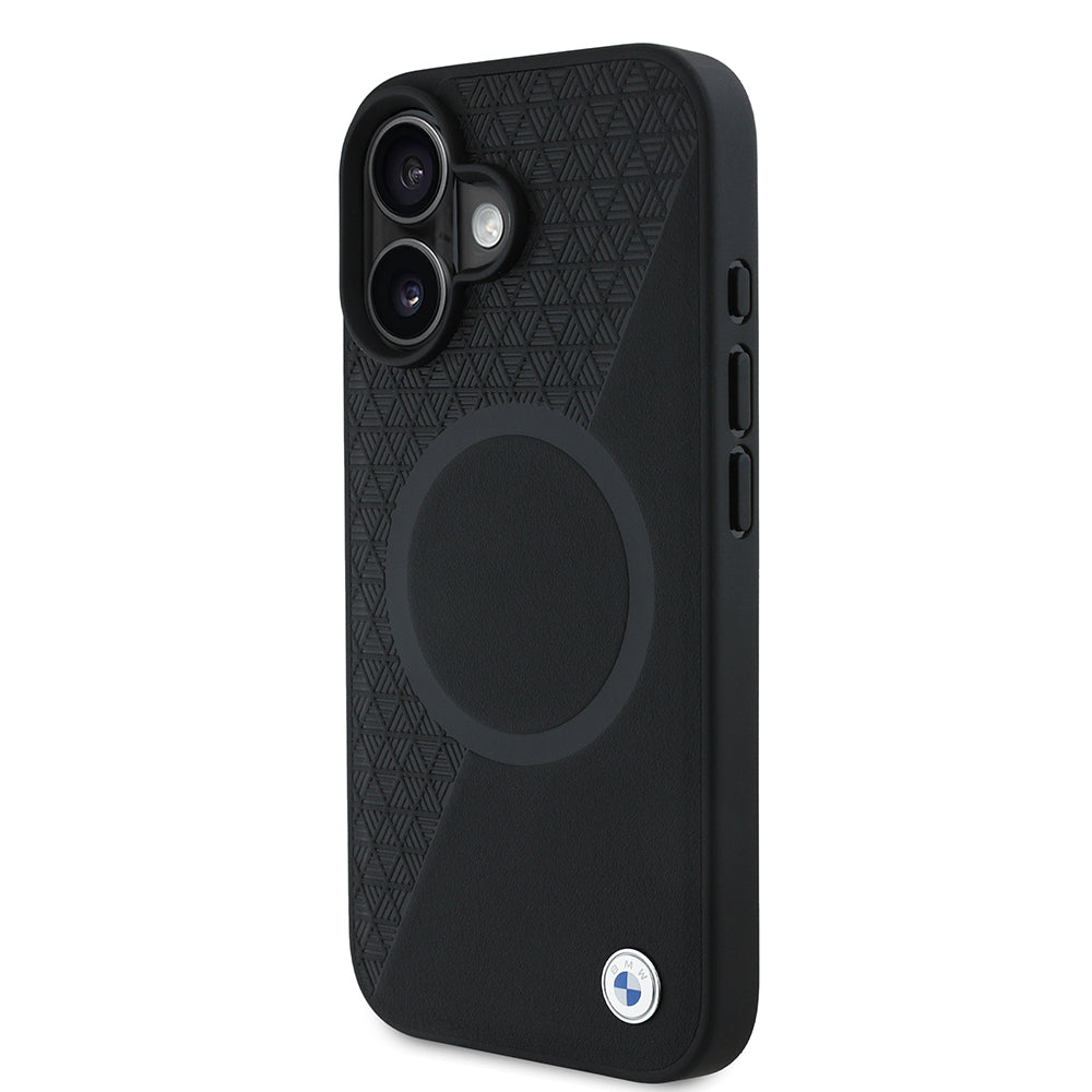 iPhone 16 Kılıf BMW Orijinal Lisanslı M-safe Şarj Özellikli Metal Logolu Yarım Dokulu Circle Deri Kılıf