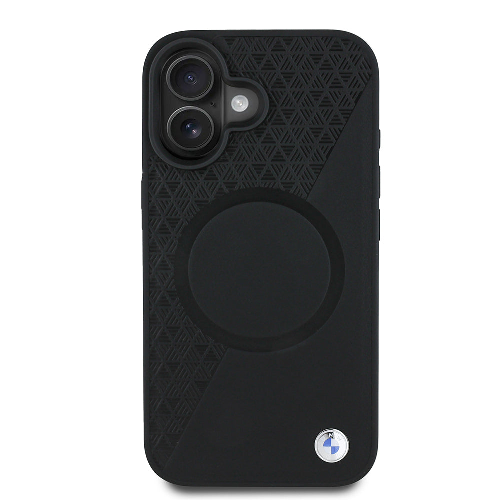 iPhone 16 Kılıf BMW Orijinal Lisanslı M-safe Şarj Özellikli Metal Logolu Yarım Dokulu Circle Deri Kılıf