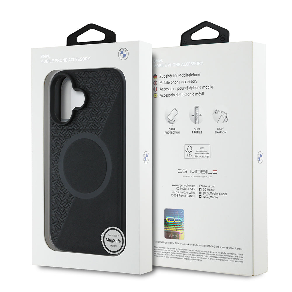 iPhone 16 Kılıf BMW Orijinal Lisanslı M-safe Şarj Özellikli Metal Logolu Yarım Dokulu Circle Deri Kılıf