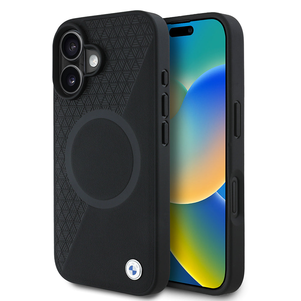 iPhone 16 Kılıf BMW Orijinal Lisanslı M-safe Şarj Özellikli Metal Logolu Yarım Dokulu Circle Deri Kılıf