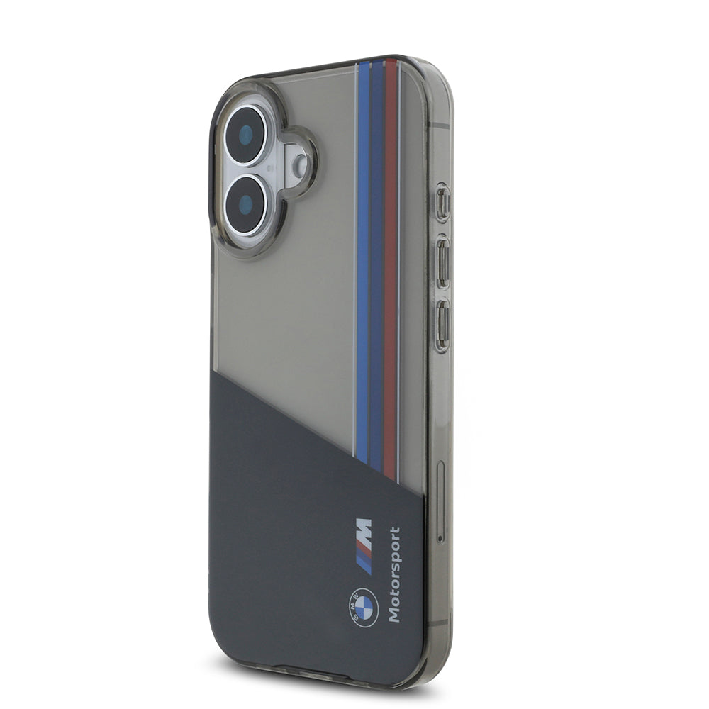 iPhone 16 Kılıf BMW Orijinal Lisanslı Yarı Transparan M Dizayn Çizgili Kılıf