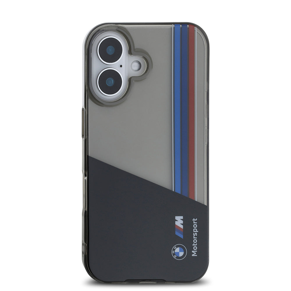 iPhone 16 Kılıf BMW Orijinal Lisanslı Yarı Transparan M Dizayn Çizgili Kılıf