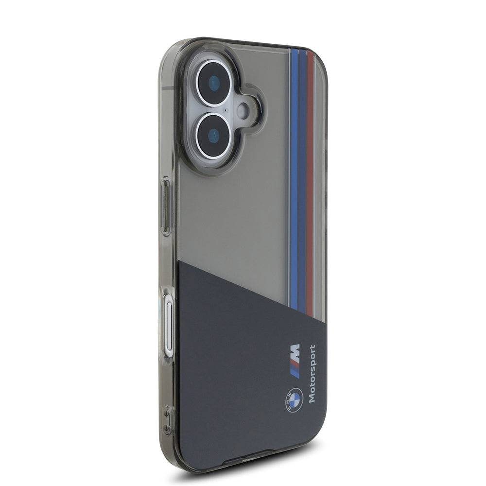 iPhone 16 Kılıf BMW Orijinal Lisanslı Yarı Transparan M Dizayn Çizgili Kılıf