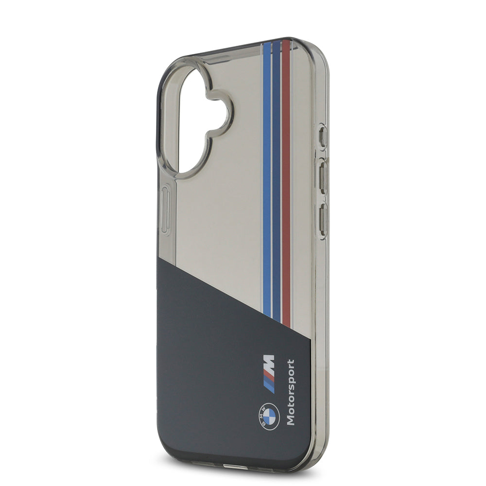 iPhone 16 Kılıf BMW Orijinal Lisanslı Yarı Transparan M Dizayn Çizgili Kılıf