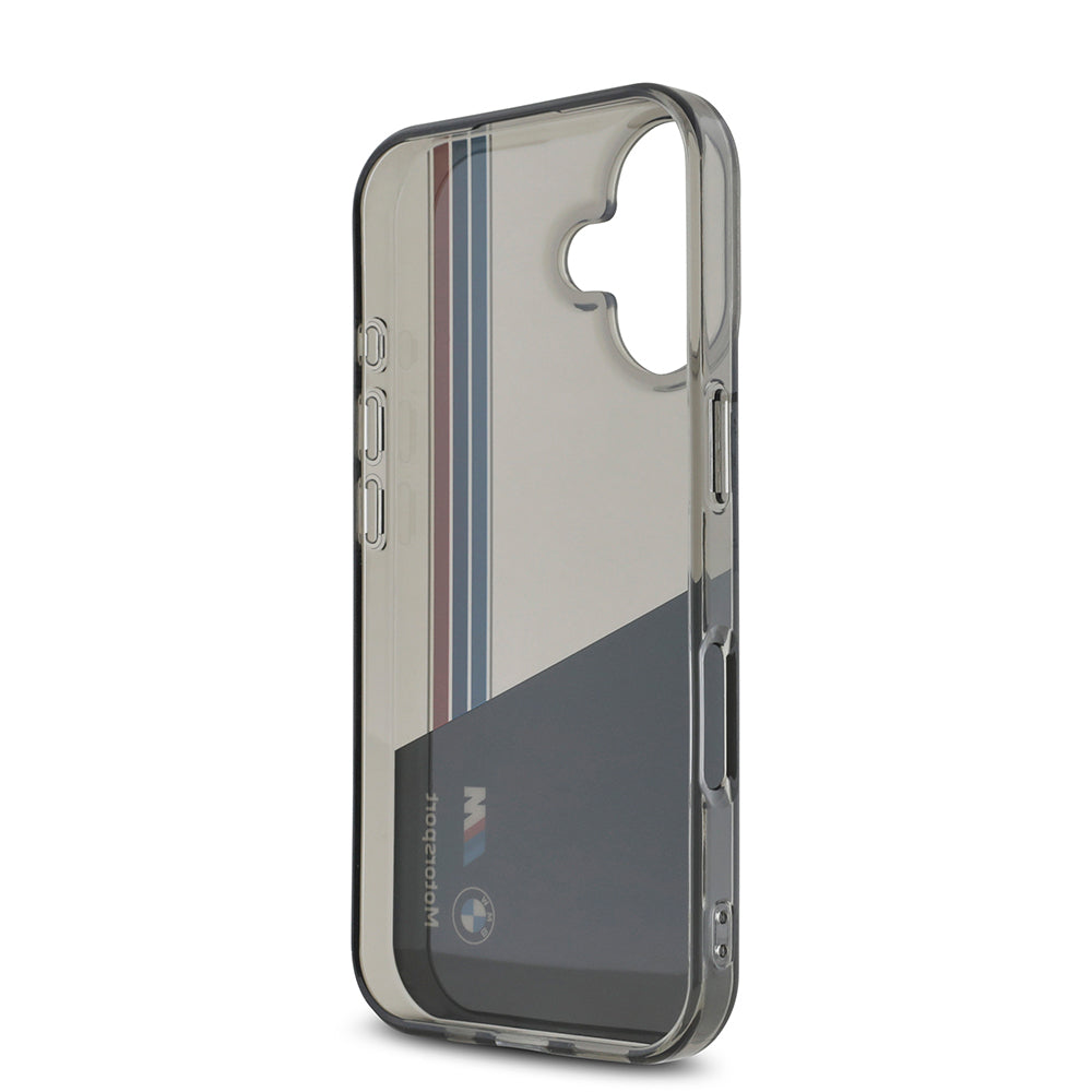 iPhone 16 Kılıf BMW Orijinal Lisanslı Yarı Transparan M Dizayn Çizgili Kılıf
