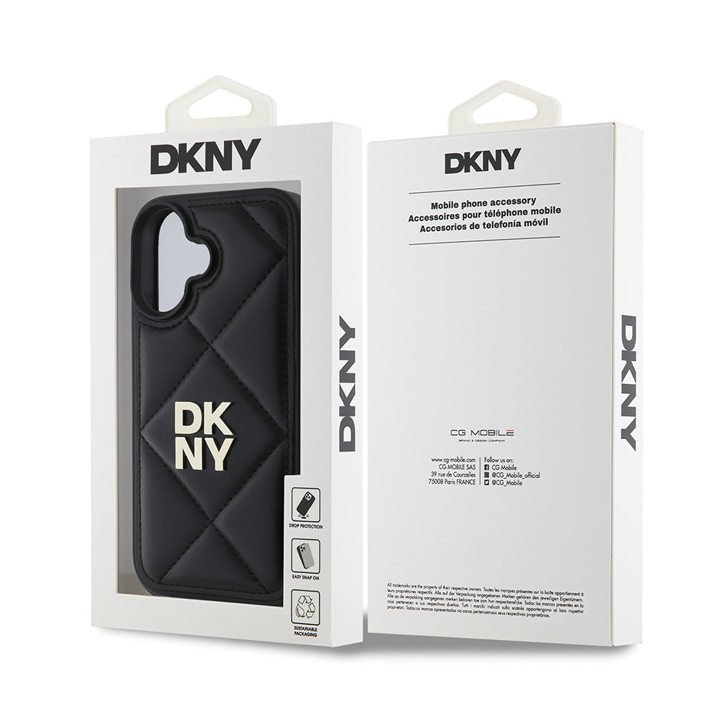 iPhone 16 Kılıf DKNY Orijinal Lisanslı Kapitone Tasarımlı Metal Logolu Deri Kılıf