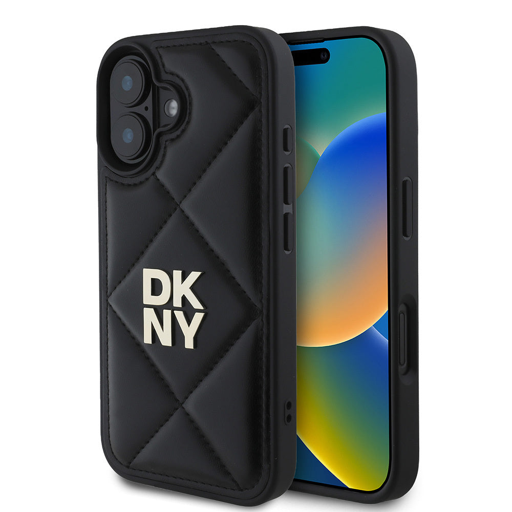 iPhone 16 Kılıf DKNY Orijinal Lisanslı Kapitone Tasarımlı Metal Logolu Deri Kılıf