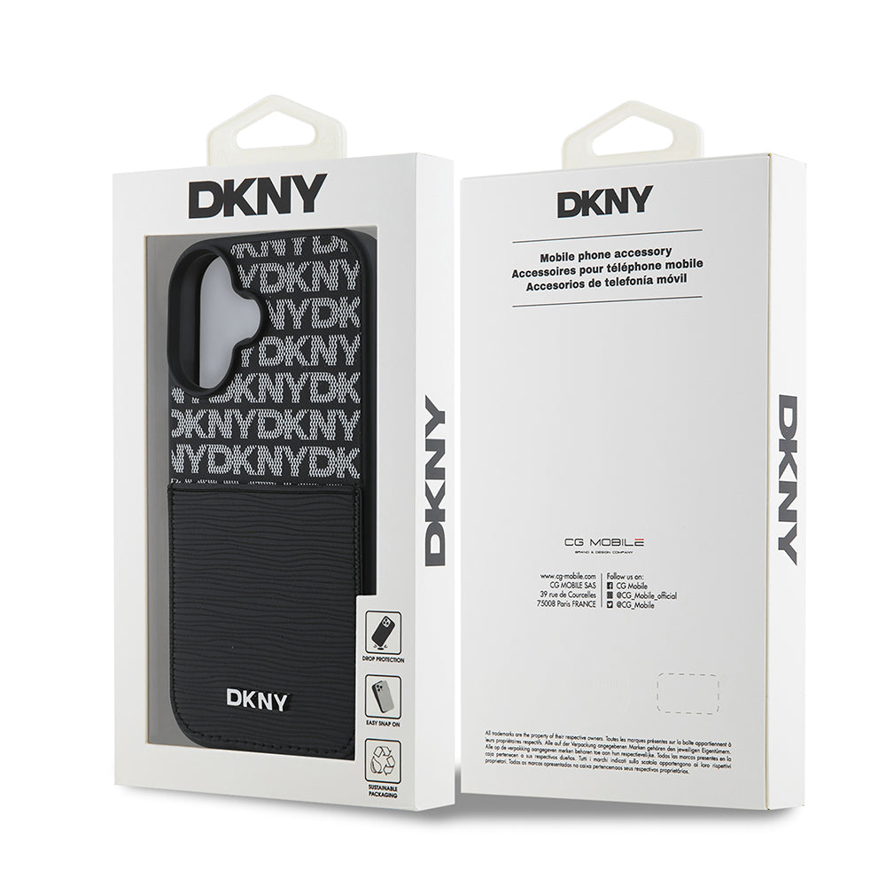 iPhone 16 Kılıf DKNY Orijinal Lisanslı Kartlıklı 3D Yazılı Repeat Texture Pattern Kılıf