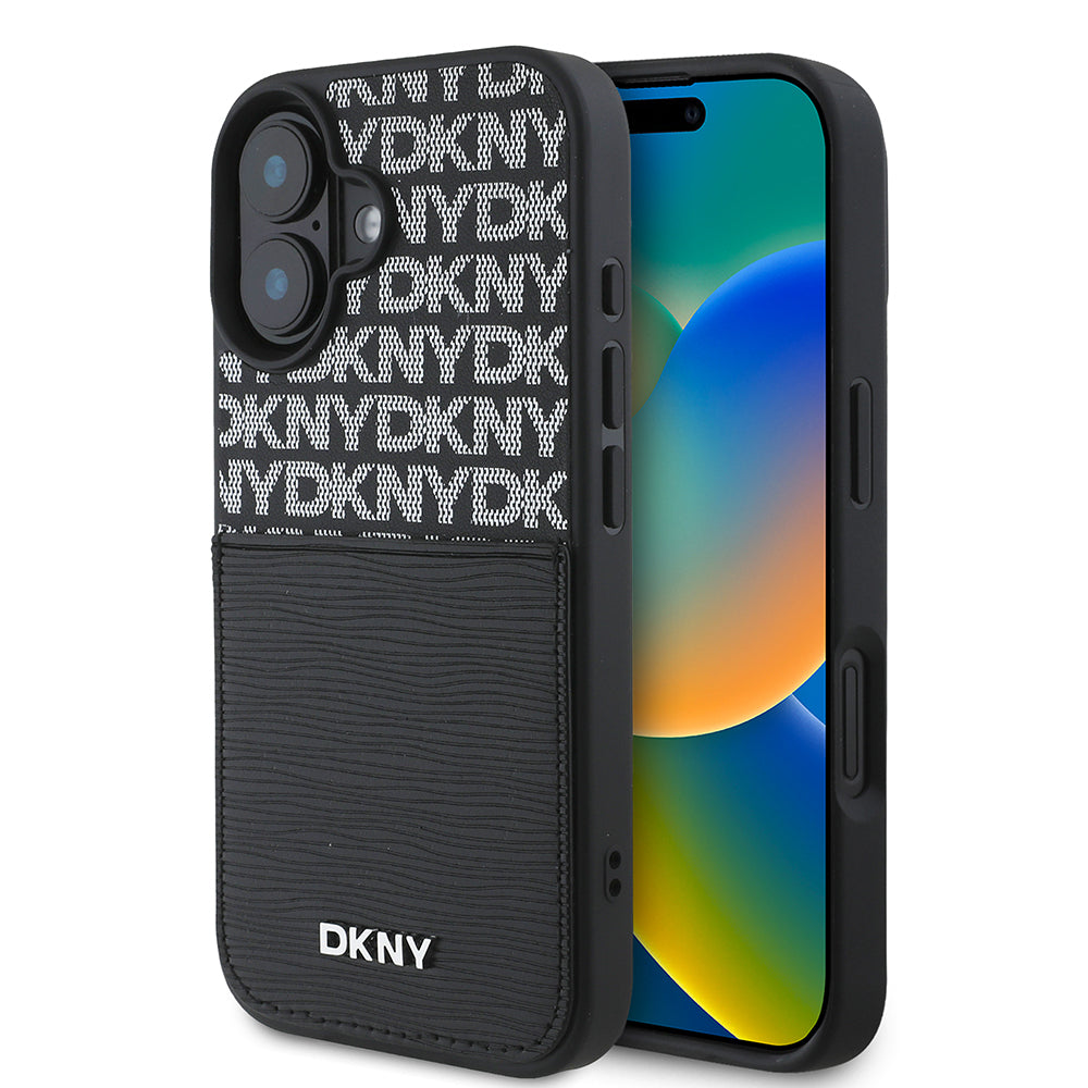 iPhone 16 Kılıf DKNY Orijinal Lisanslı Kartlıklı 3D Yazılı Repeat Texture Pattern Kılıf