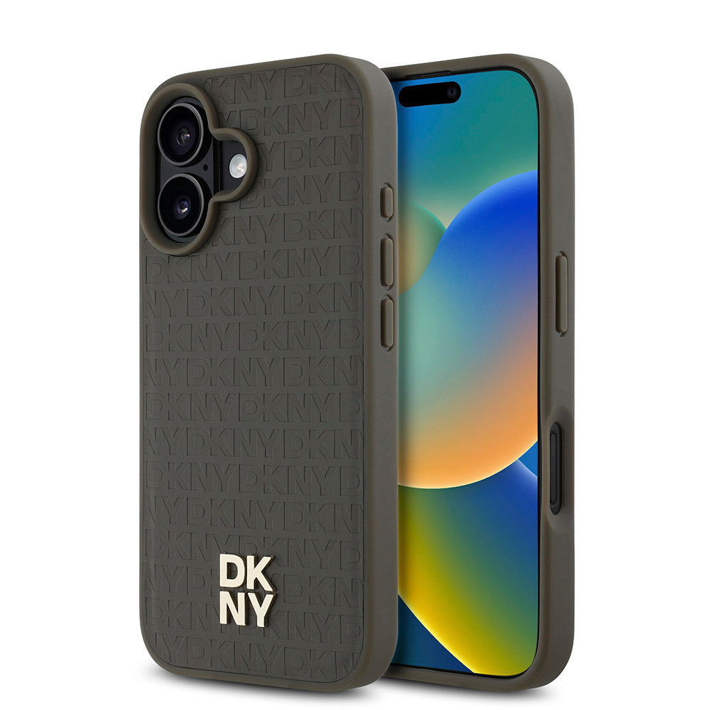 iPhone 16 Kılıf DKNY Orijinal Lisanslı M-safe Şarj Özellikli 3D Yazılı Repeat Pattern Kılıf