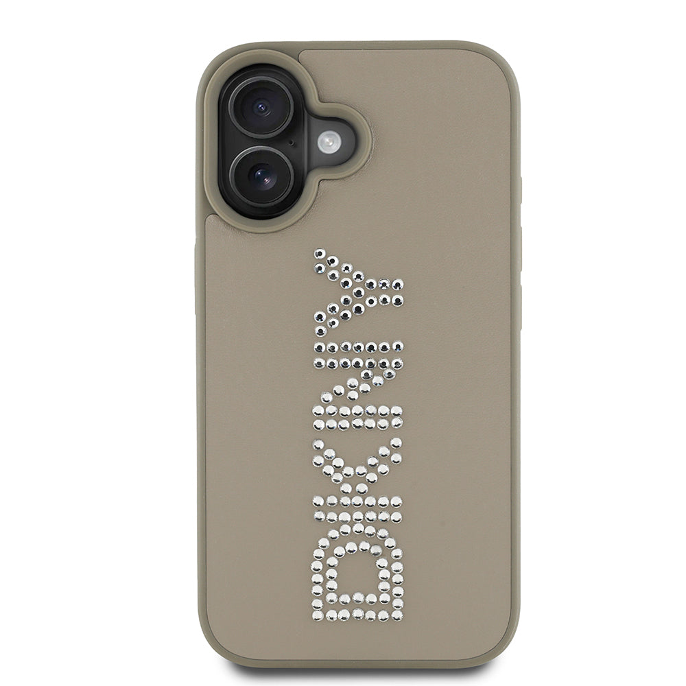 iPhone 16 Kılıf DKNY Orijinal Lisanslı Taşlı DKNY Yazılı Metalik Rhinestones PU Deri Kılıf