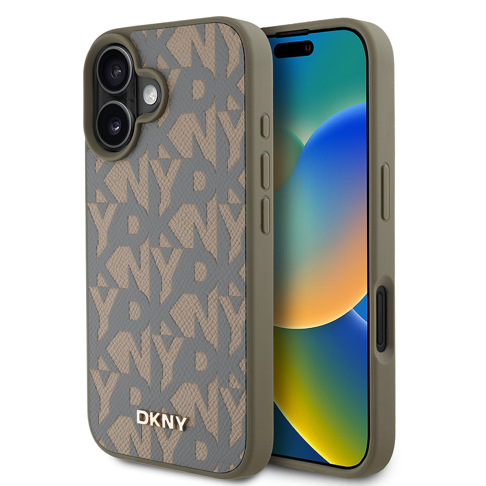 iPhone 16 Kılıf DKNY orijinal Lisanslı M-safe Şarj Özellikli 3D Yazılı Grid Pattern Kılıf