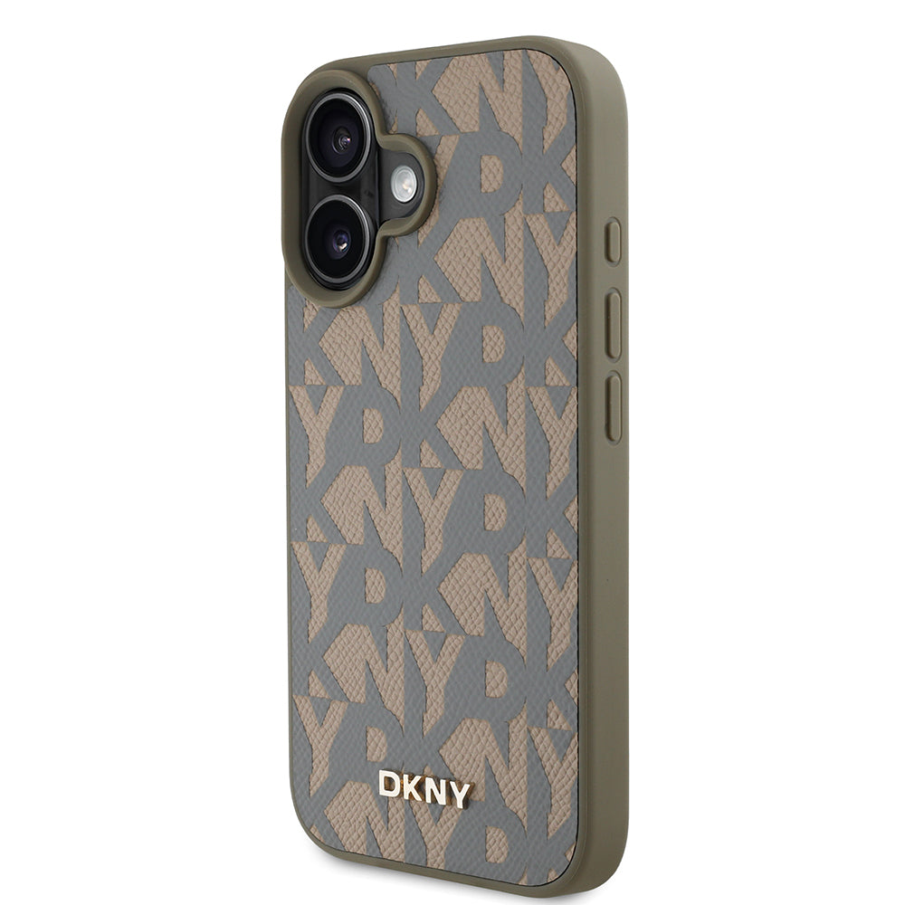 iPhone 16 Kılıf DKNY orijinal Lisanslı M-safe Şarj Özellikli 3D Yazılı Grid Pattern Kılıf