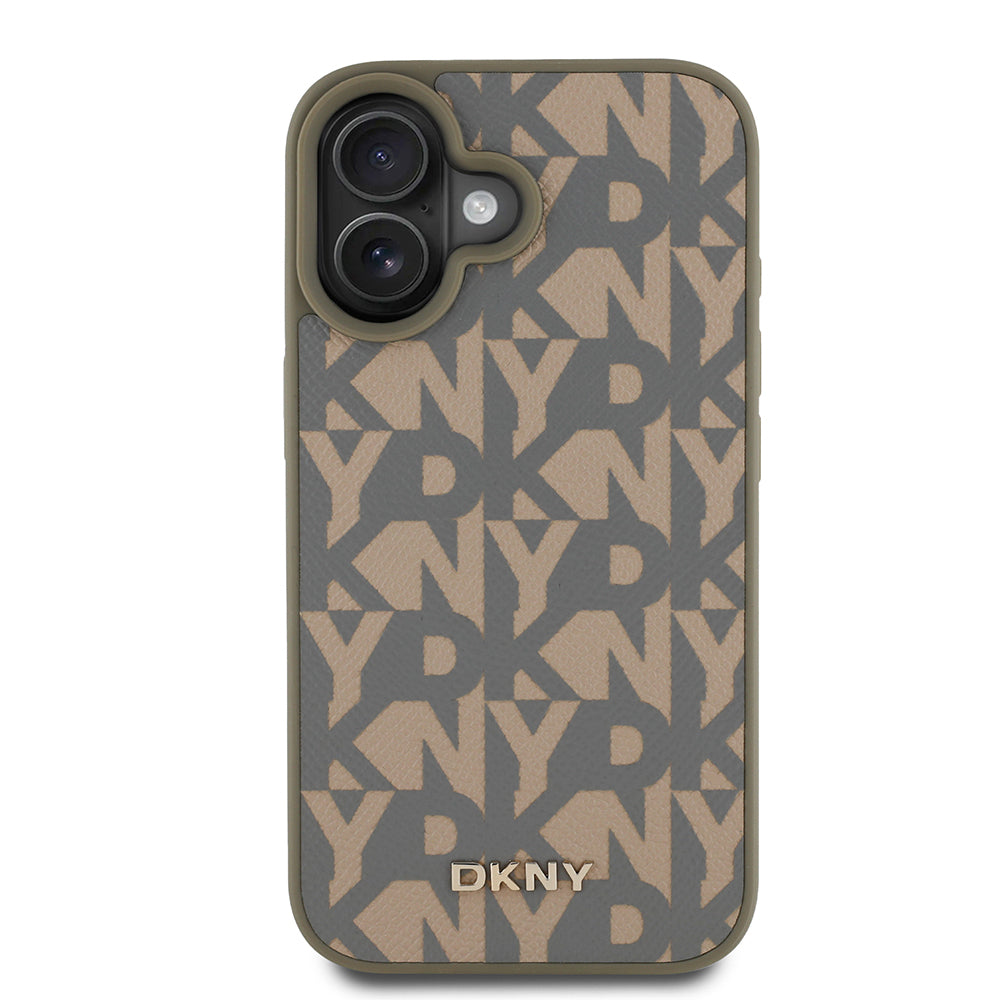 iPhone 16 Kılıf DKNY orijinal Lisanslı M-safe Şarj Özellikli 3D Yazılı Grid Pattern Kılıf