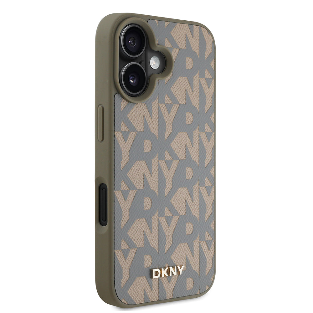 iPhone 16 Kılıf DKNY orijinal Lisanslı M-safe Şarj Özellikli 3D Yazılı Grid Pattern Kılıf