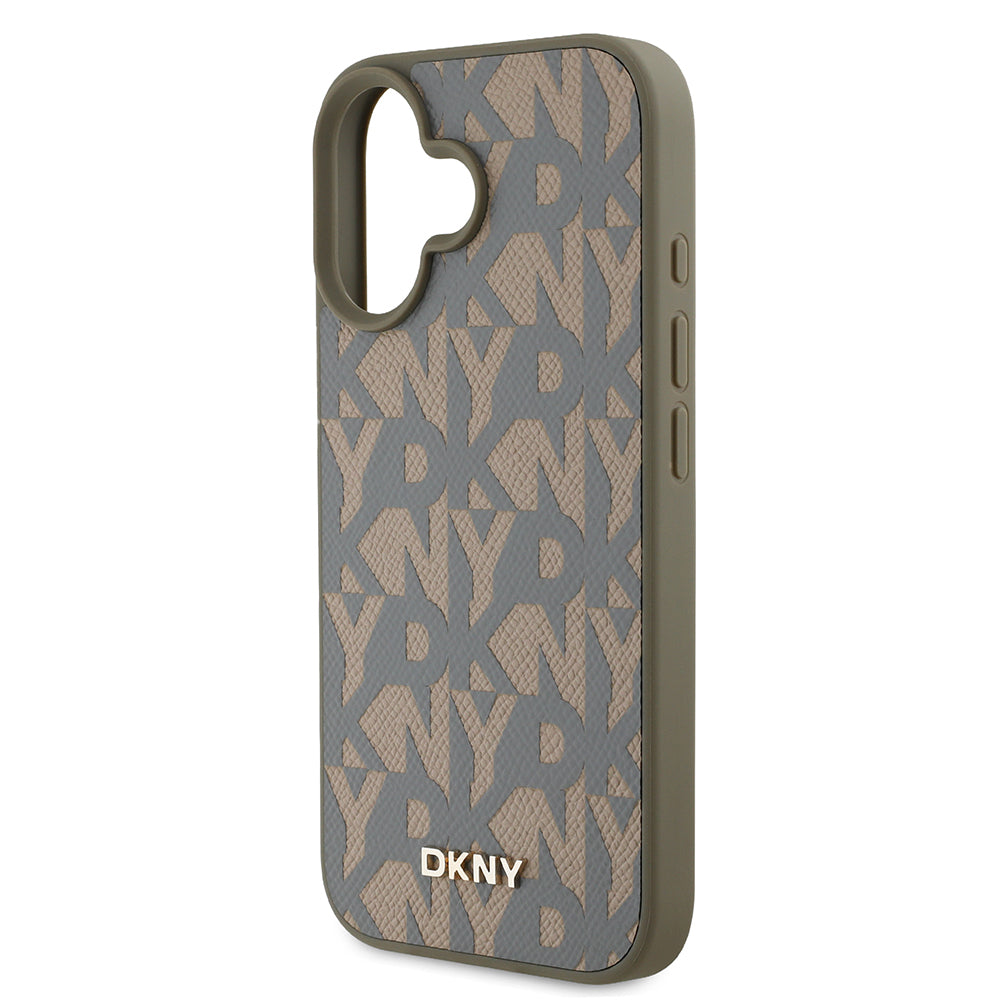 iPhone 16 Kılıf DKNY orijinal Lisanslı M-safe Şarj Özellikli 3D Yazılı Grid Pattern Kılıf