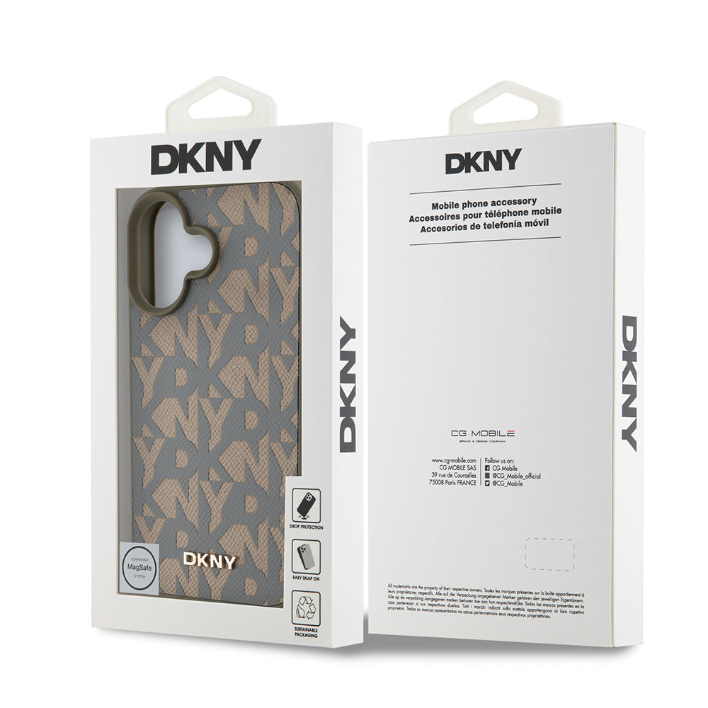 iPhone 16 Kılıf DKNY orijinal Lisanslı M-safe Şarj Özellikli 3D Yazılı Grid Pattern Kılıf