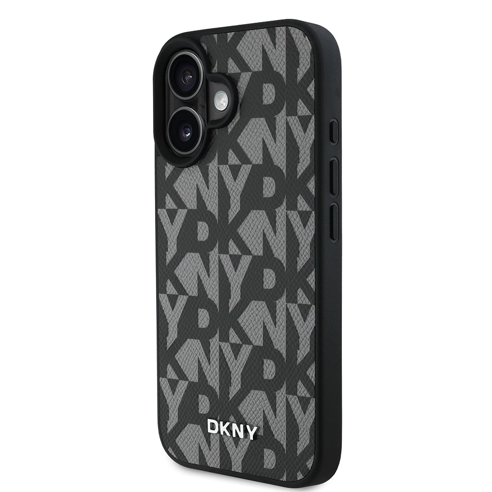 iPhone 16 Kılıf DKNY orijinal Lisanslı M-safe Şarj Özellikli 3D Yazılı Grid Pattern Kılıf