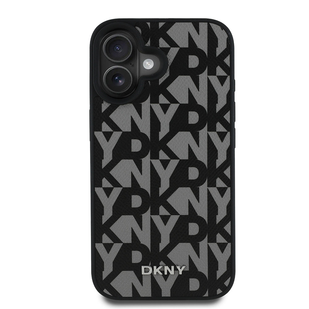 iPhone 16 Kılıf DKNY orijinal Lisanslı M-safe Şarj Özellikli 3D Yazılı Grid Pattern Kılıf