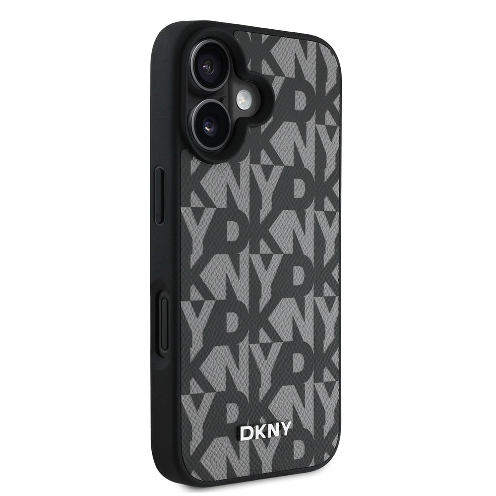 iPhone 16 Kılıf DKNY orijinal Lisanslı M-safe Şarj Özellikli 3D Yazılı Grid Pattern Kılıf