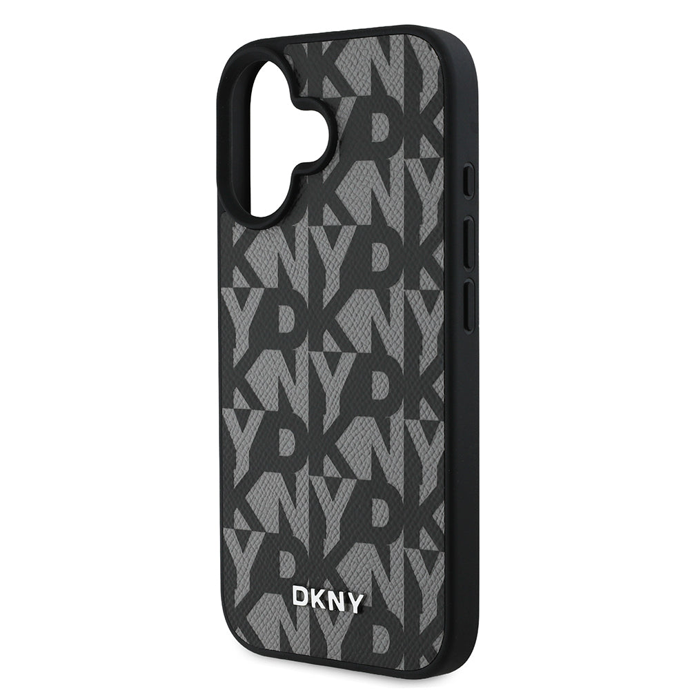 iPhone 16 Kılıf DKNY orijinal Lisanslı M-safe Şarj Özellikli 3D Yazılı Grid Pattern Kılıf