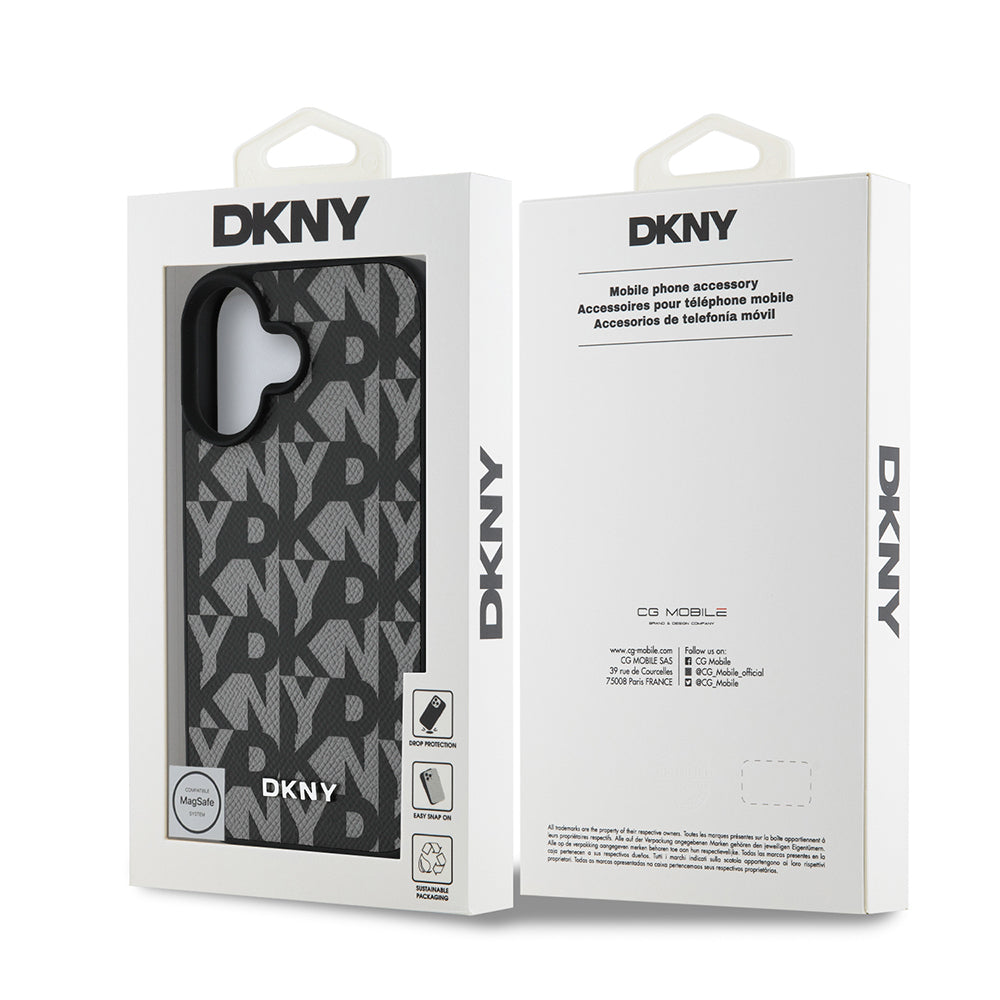 iPhone 16 Kılıf DKNY orijinal Lisanslı M-safe Şarj Özellikli 3D Yazılı Grid Pattern Kılıf