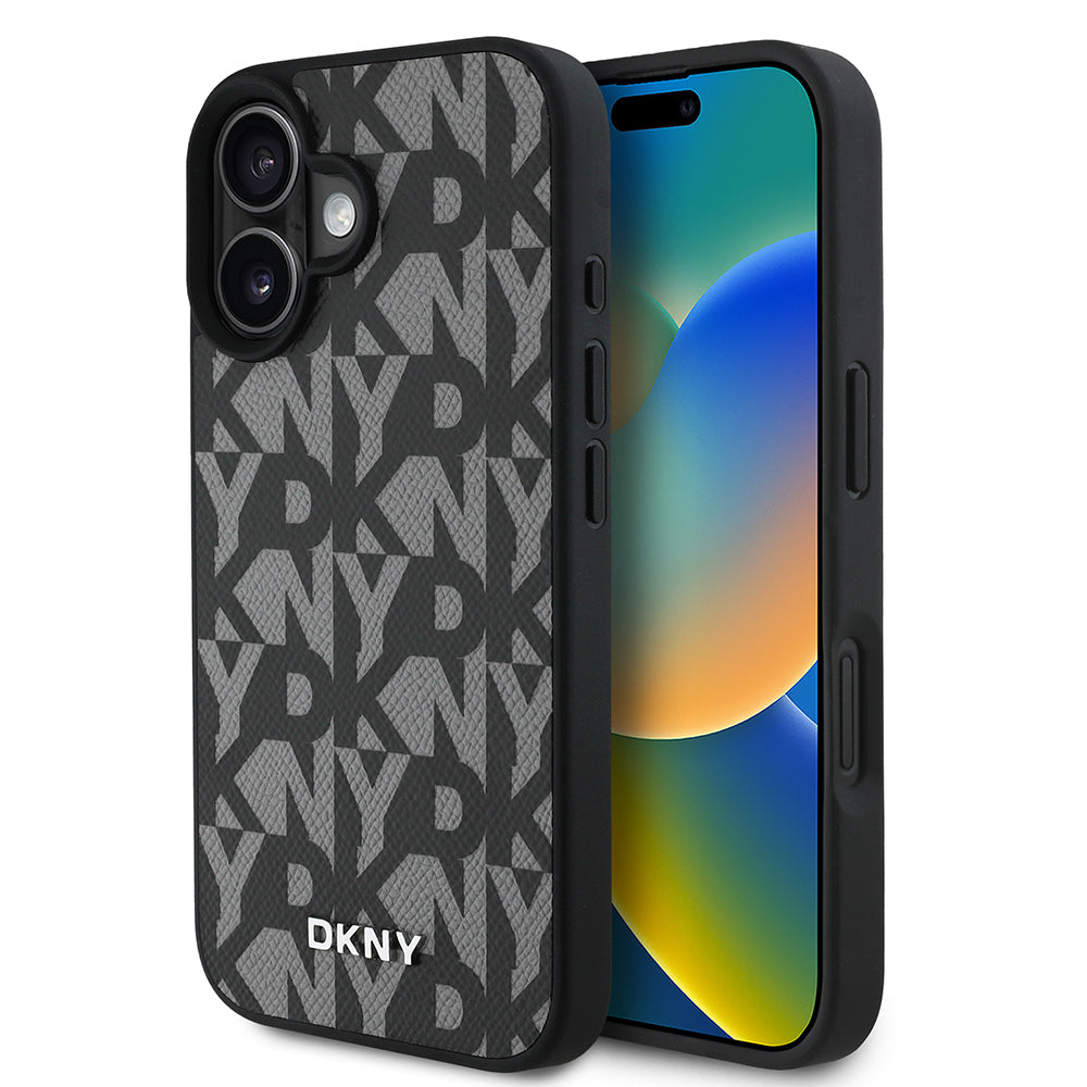 iPhone 16 Kılıf DKNY orijinal Lisanslı M-safe Şarj Özellikli 3D Yazılı Grid Pattern Kılıf