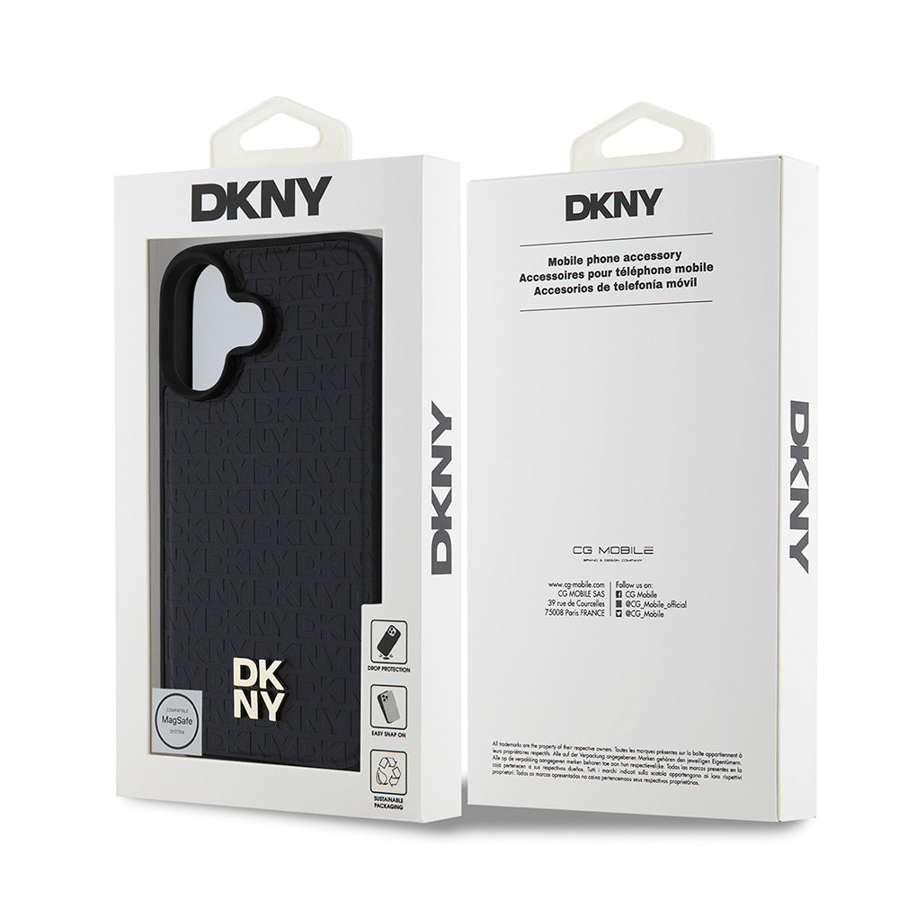 iPhone 16 Kılıf DKNY orijinal Lisanslı M-safe Şarj Özellikli 3D Yazılı Repeat Pattern Kılıf