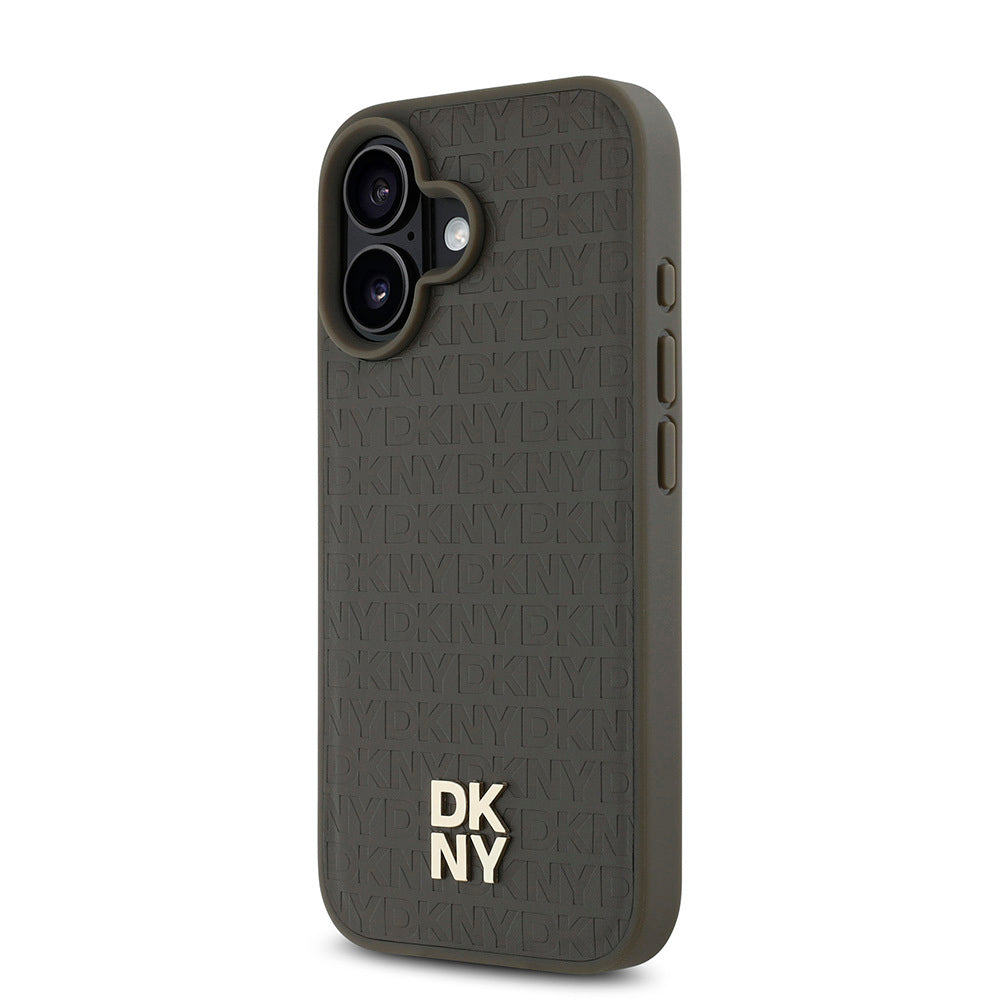 iPhone 16 Kılıf DKNY orijinal Lisanslı M-safe Şarj Özellikli 3D Yazılı Repeat Pattern Kılıf