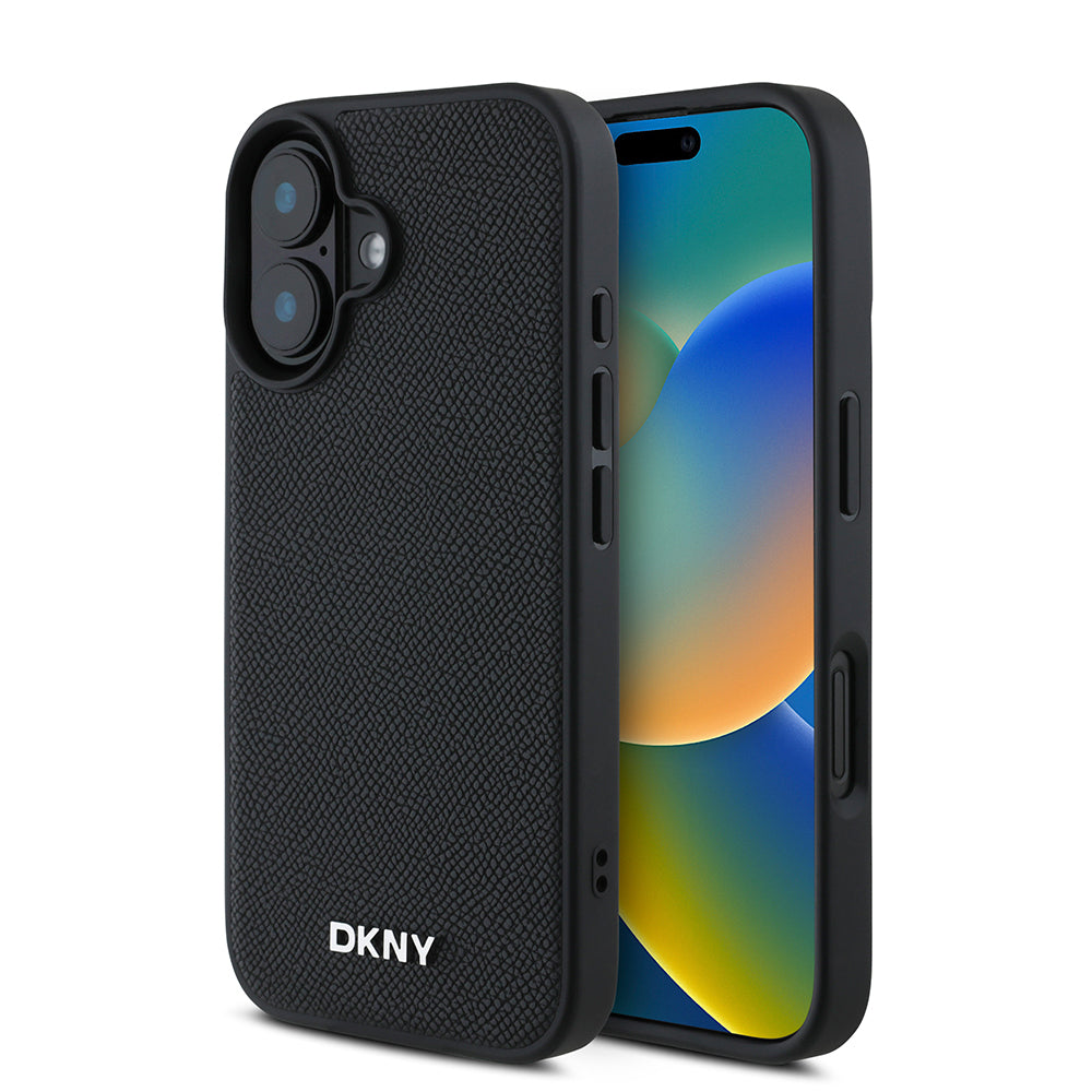iPhone 16 Kılıf DKNY Orjinal Lisanslı M-safe Şarj Özellikli Metal Logolu PU Deri Grained Kılıf