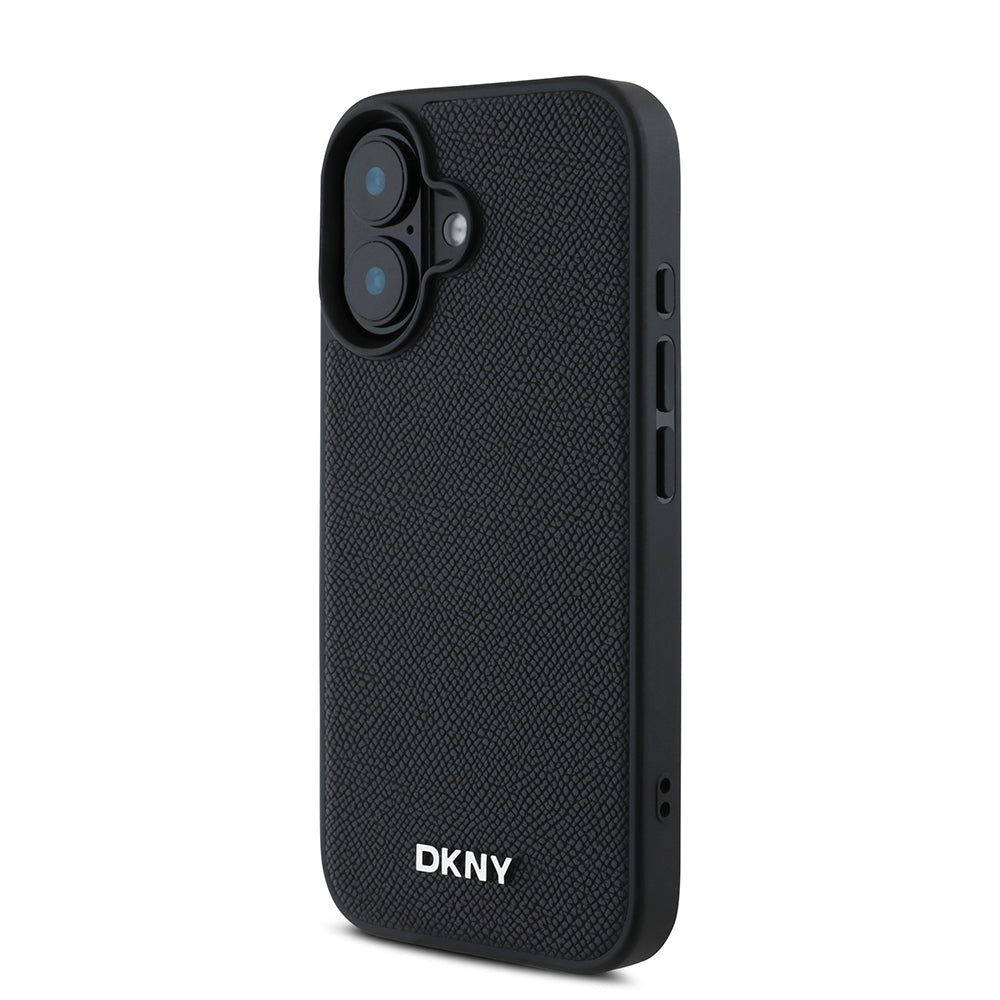 iPhone 16 Kılıf DKNY Orjinal Lisanslı M-safe Şarj Özellikli Metal Logolu PU Deri Grained Kılıf