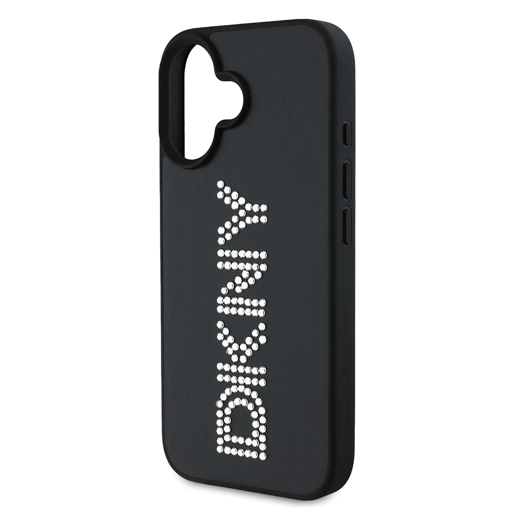 iPhone 16 Kılıf DKNY Orjinal Lisanslı Taşlı DKNY Yazılı Metalik Rhinestones PU Deri Kılıf