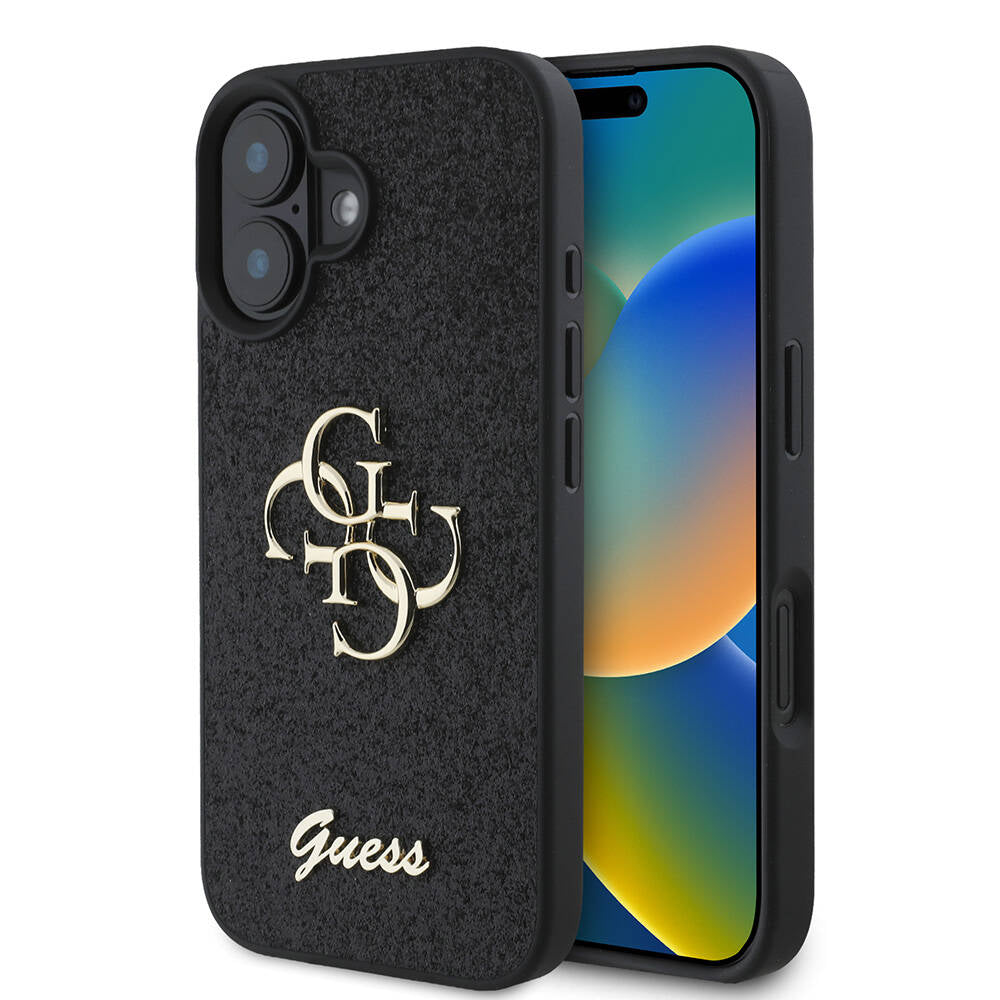 iPhone 16 Kılıf Guess Orijinal Lisanslı 4G Büyük Metal Logolu Glitter Kılıf
