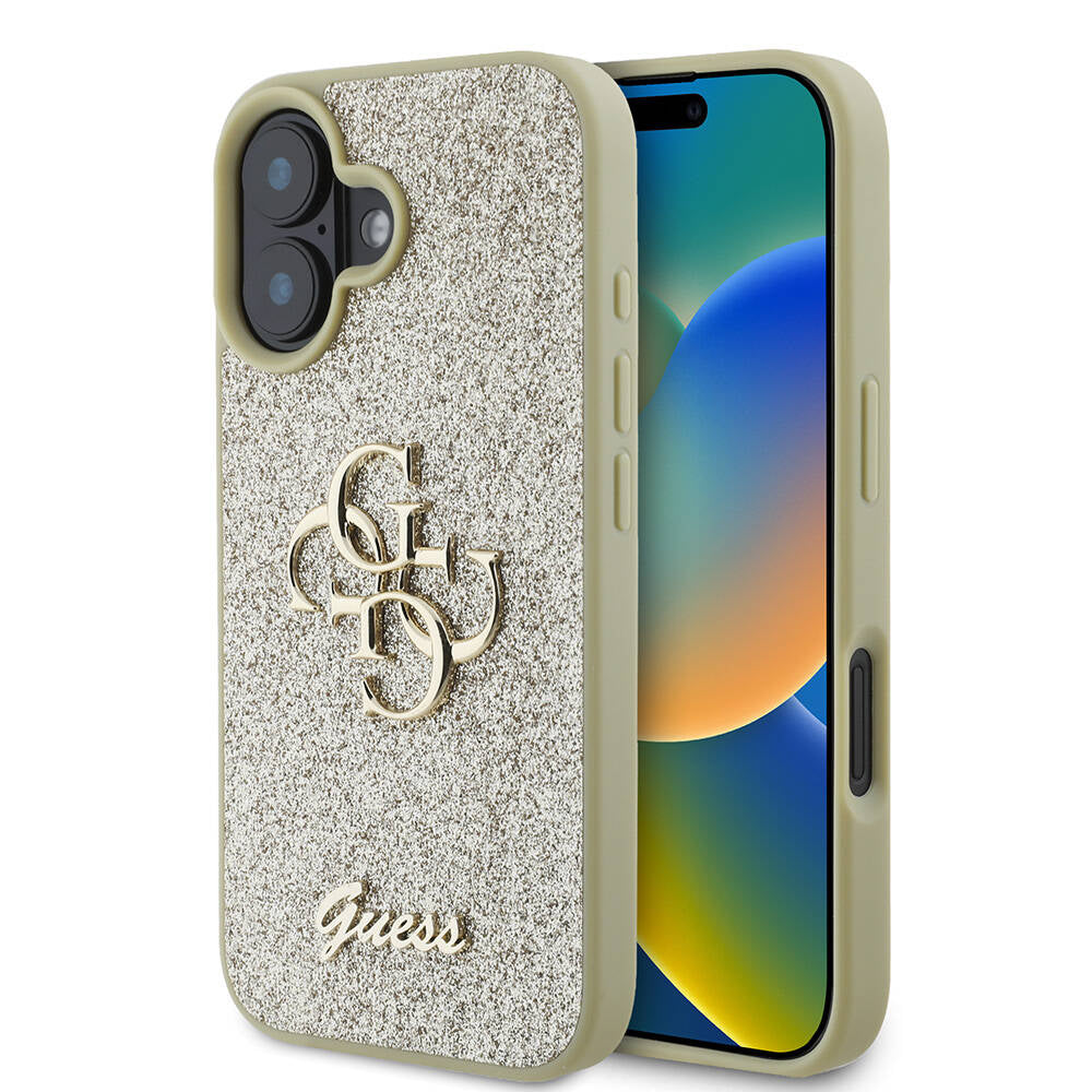 iPhone 16 Kılıf Guess Orijinal Lisanslı 4G Büyük Metal Logolu Glitter Kılıf