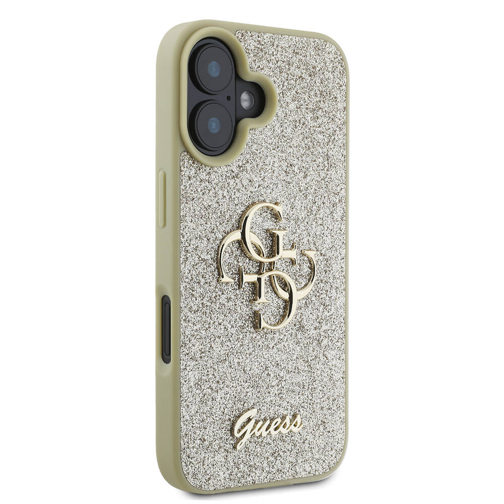 iPhone 16 Kılıf Guess Orijinal Lisanslı 4G Büyük Metal Logolu Glitter Kılıf
