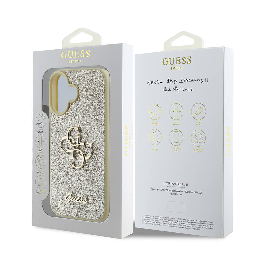 iPhone 16 Kılıf Guess Orijinal Lisanslı 4G Büyük Metal Logolu Glitter Kılıf