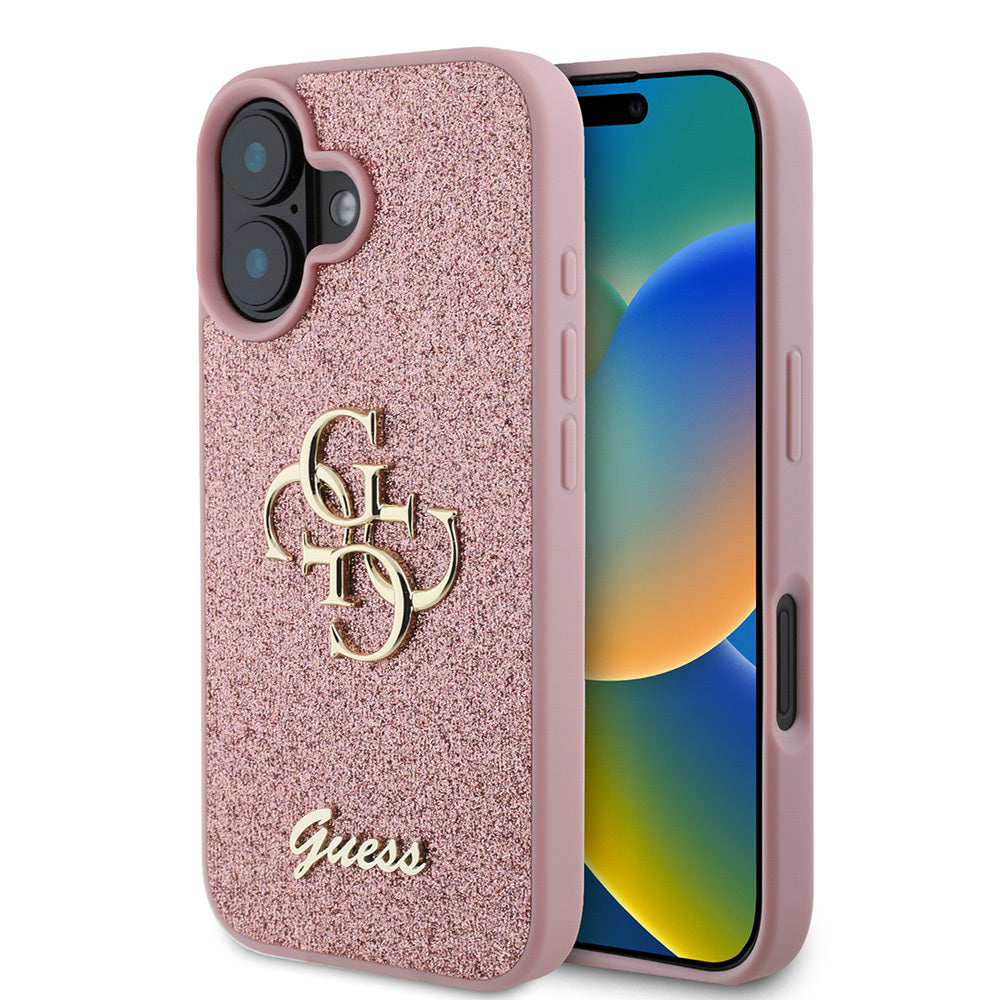 iPhone 16 Kılıf Guess Orijinal Lisanslı 4G Büyük Metal Logolu Glitter Kılıf