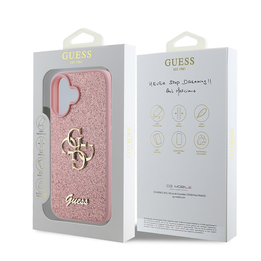 iPhone 16 Kılıf Guess Orijinal Lisanslı 4G Büyük Metal Logolu Glitter Kılıf