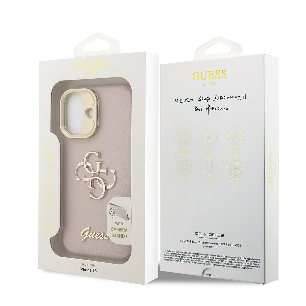 iPhone 16 Kılıf Guess Orijinal Lisanslı Grained Yazı Logolu Kamera Standlı Kılıf