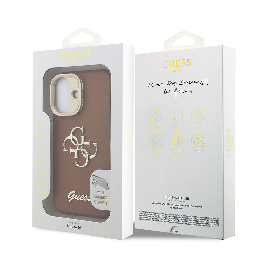 iPhone 16 Kılıf Guess Orijinal Lisanslı Grained Yazı Logolu Kamera Standlı Kılıf