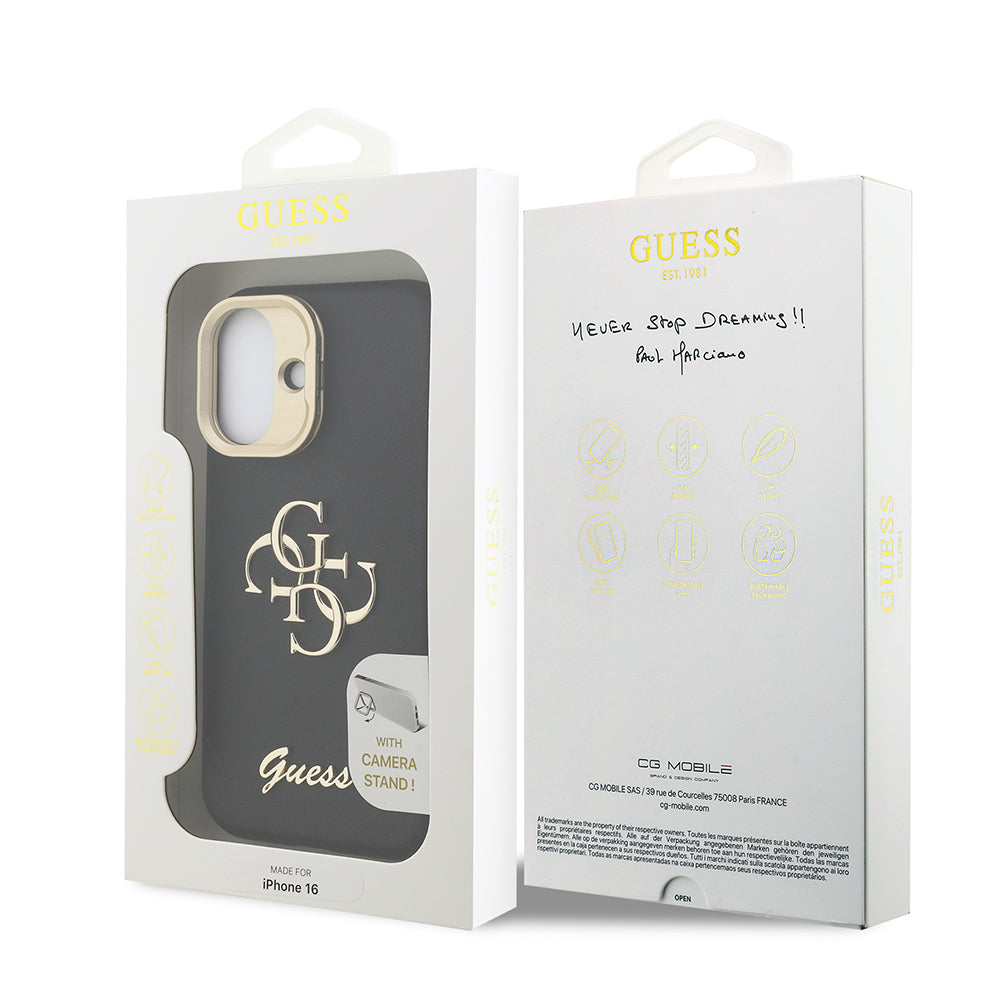 iPhone 16 Kılıf Guess Orijinal Lisanslı Grained Yazı Logolu Kamera Standlı Kılıf