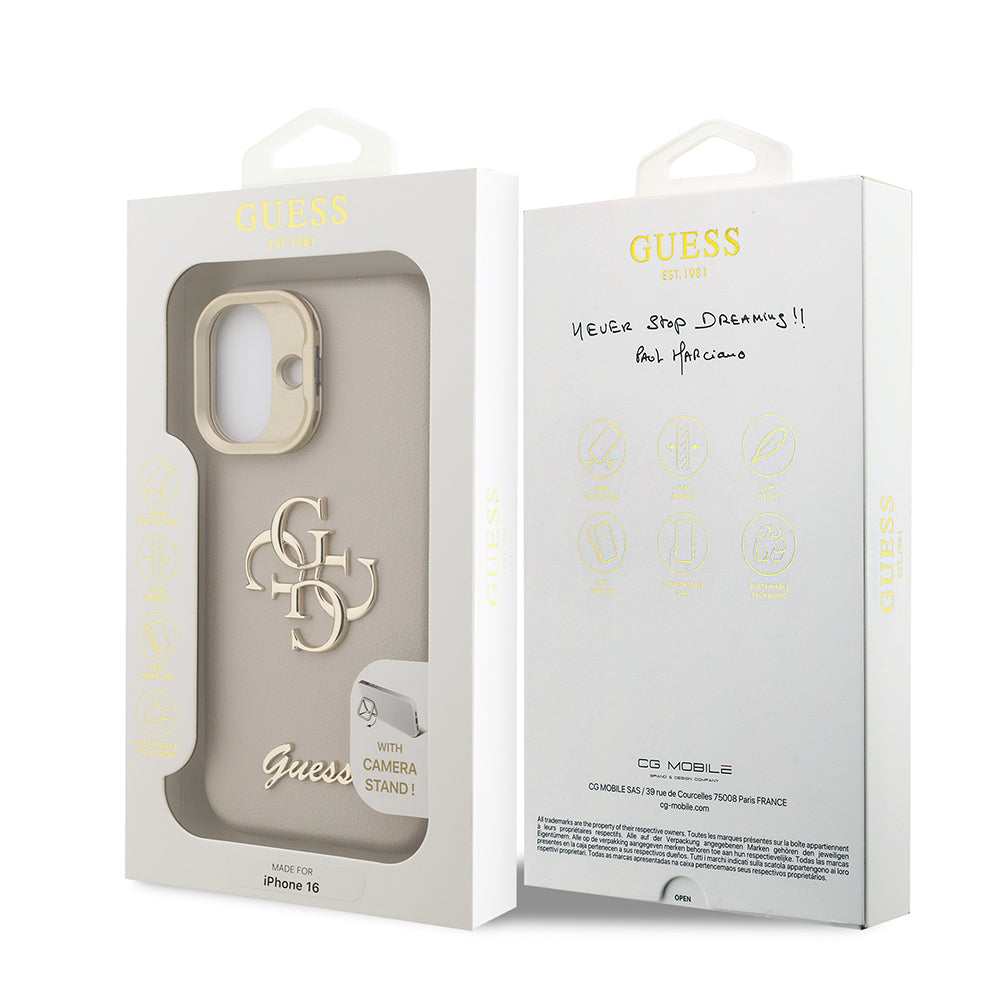 iPhone 16 Kılıf Guess Orijinal Lisanslı Grained Yazı Logolu Kamera Standlı Kılıf