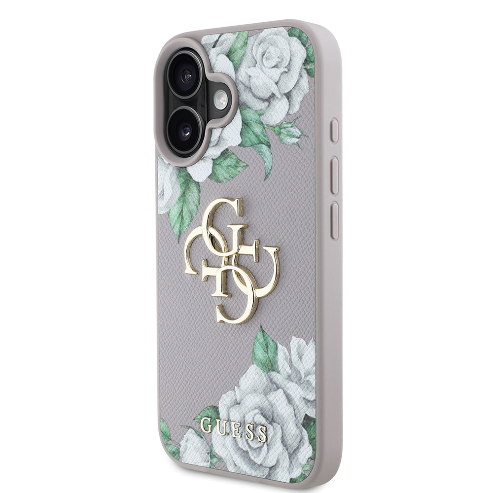 iPhone 16 Kılıf Guess Orijinal Lisanslı Gül Baskılı Büyük Metal Logo Dizaynlı Kılıf