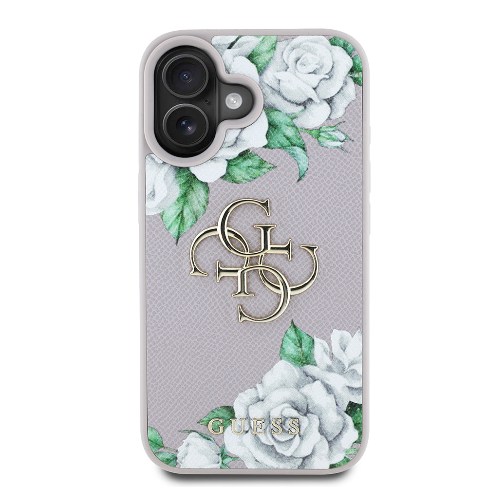 iPhone 16 Kılıf Guess Orijinal Lisanslı Gül Baskılı Büyük Metal Logo Dizaynlı Kılıf