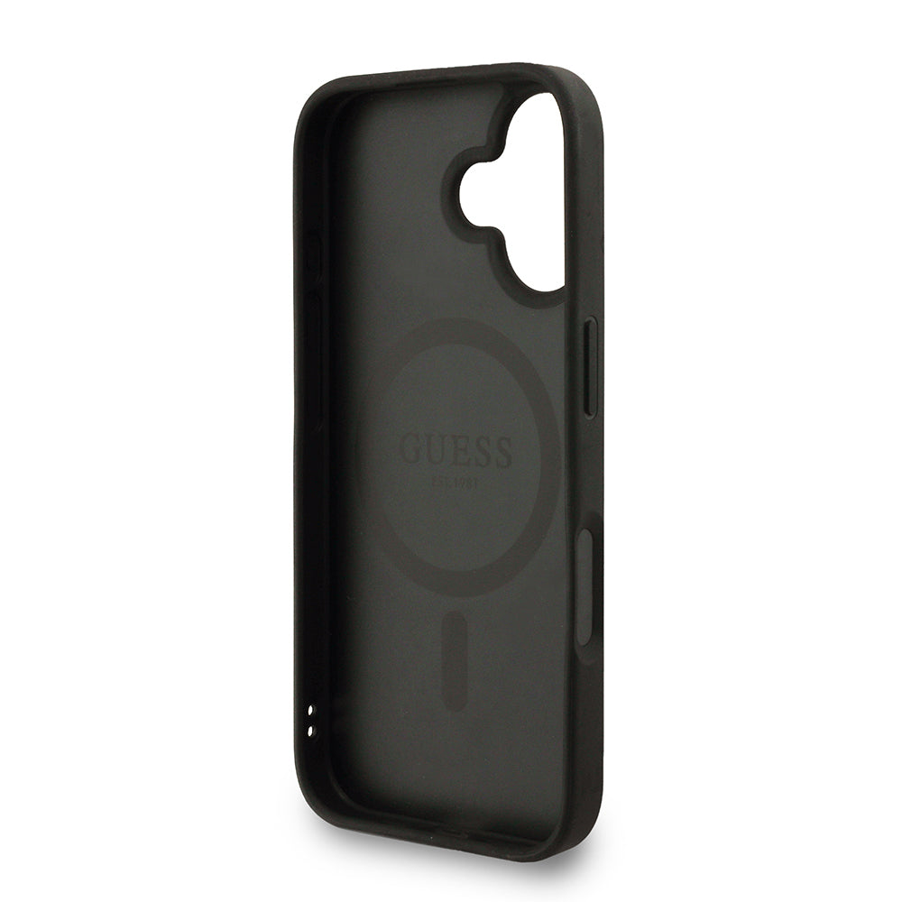 iPhone 16 Kılıf Guess Orijinal Lisanslı M-safe Şarj Özellikli PU Deri Bilek Askı İpli Yazı Logolu Kılıf