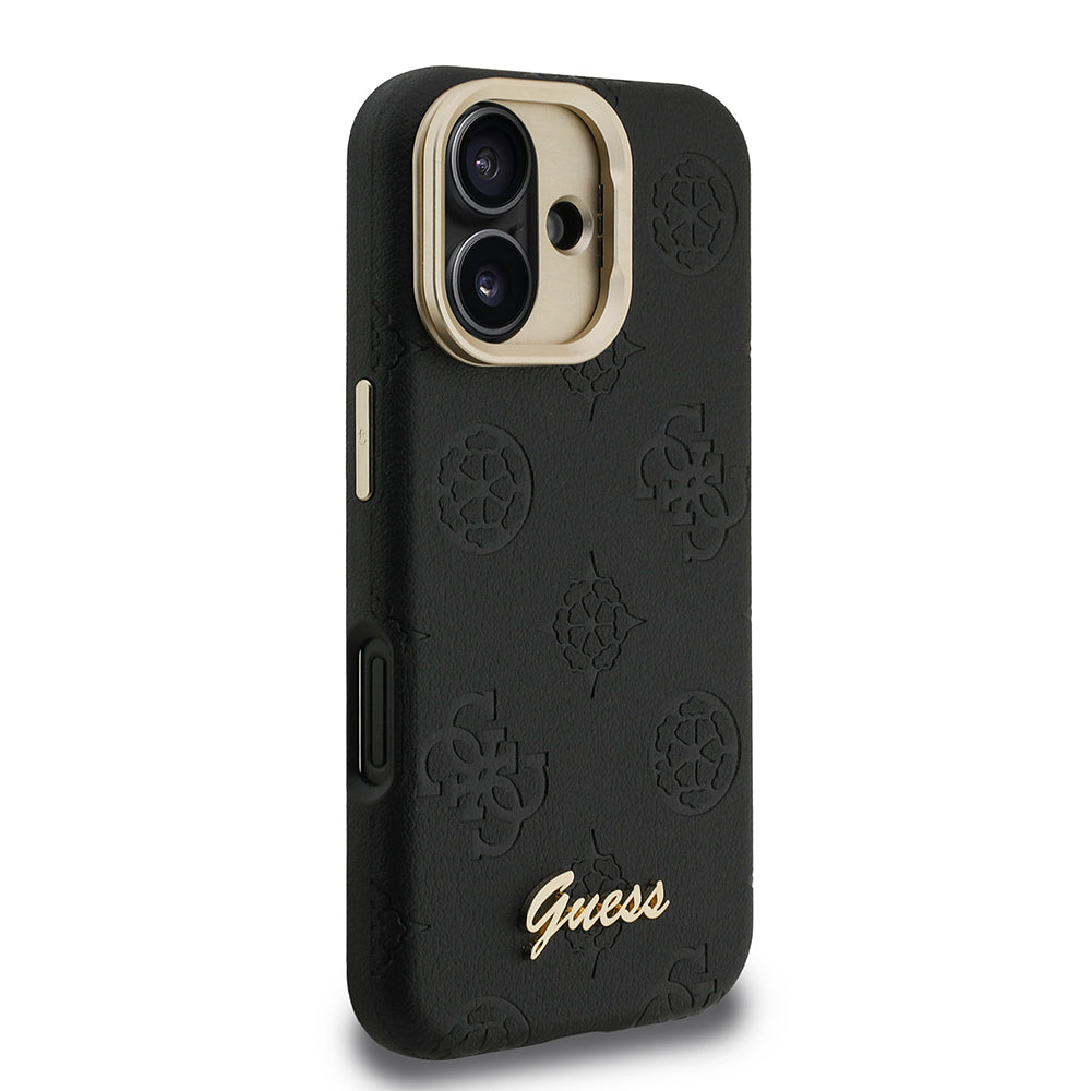 iPhone 16 Kılıf Guess Orijinal Lisanslı M-safe Şarj Özellikli Sıcak Baskılı Yazı Logolu Kamera Standlı PU Deri Peony Kılıf