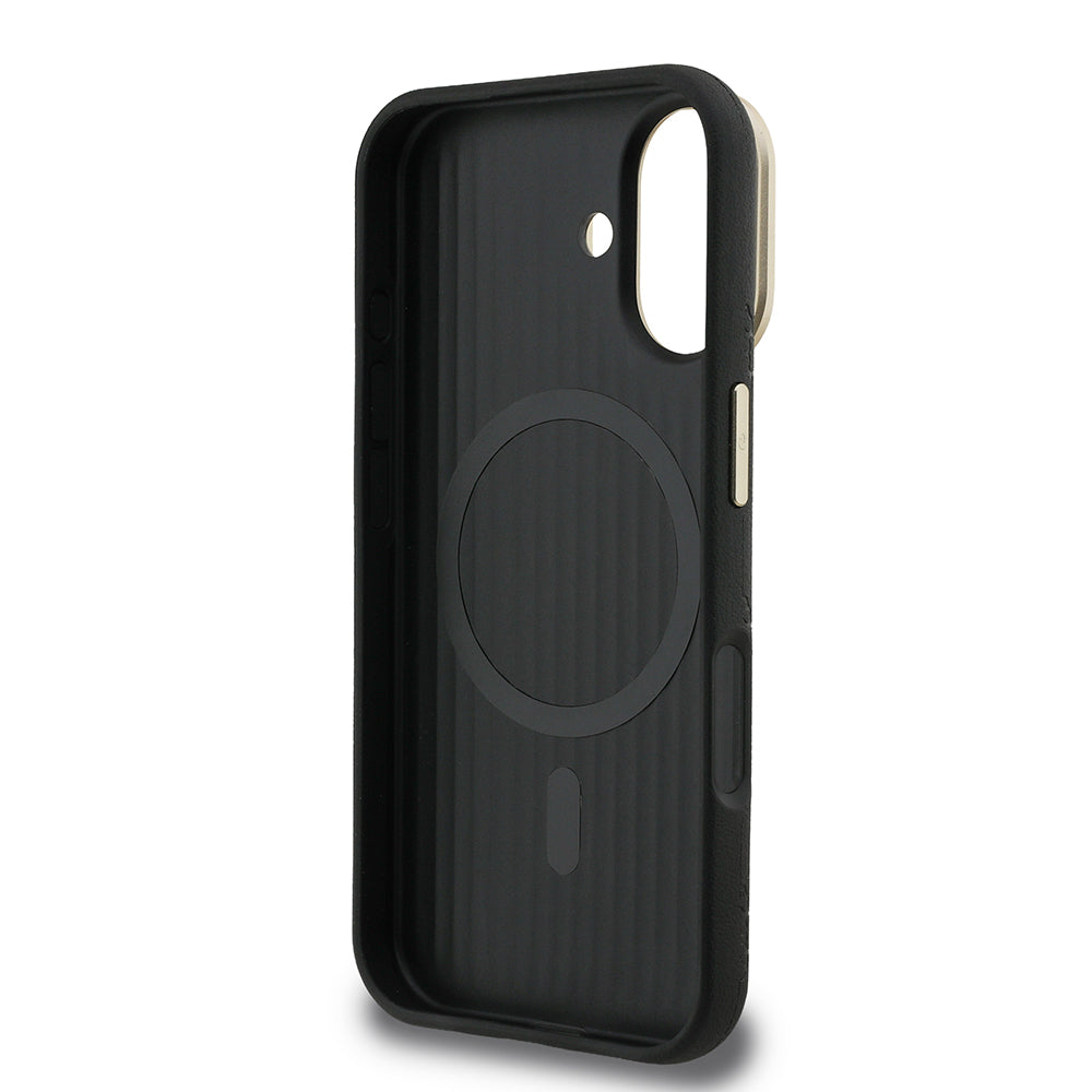 iPhone 16 Kılıf Guess Orijinal Lisanslı M-safe Şarj Özellikli Sıcak Baskılı Yazı Logolu Kamera Standlı PU Deri Peony Kılıf